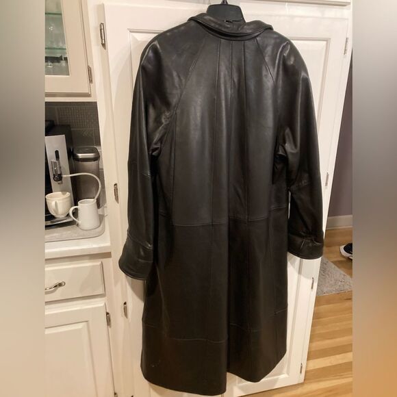 TIBDA Leathers Vintage Black Ankle Length Leather Trench Coat Size 6 - Picture 6 of 16